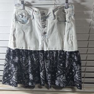 Old Navy White Denim Top with Black Bandana Skirt